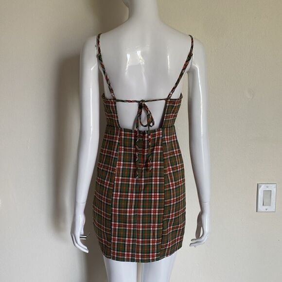 Urban Outfitters Green & Orange Monica Plaid Square Neck Mini Dress Size Small - Picture 6 of 12